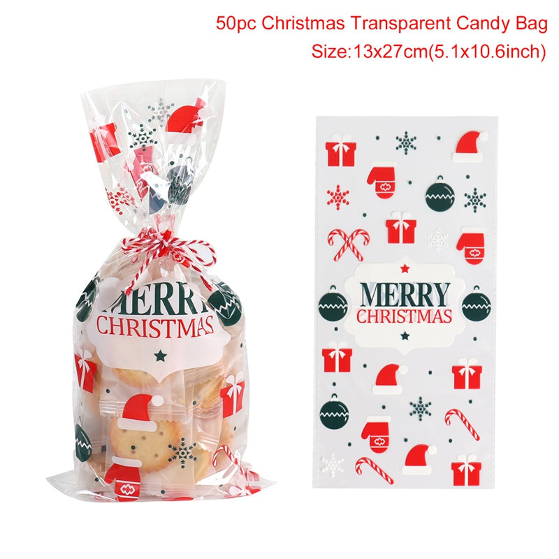 50 Transparent Christmas packaging bags 13x27 cm