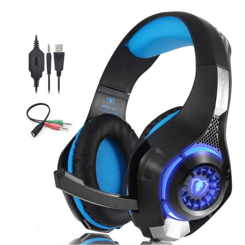 Auriculares estéreo de graves para PS4, cascos de graves profundos + ratones para juegos con micrófono, luz LED para teléfono, PC, jugador XOBOX One