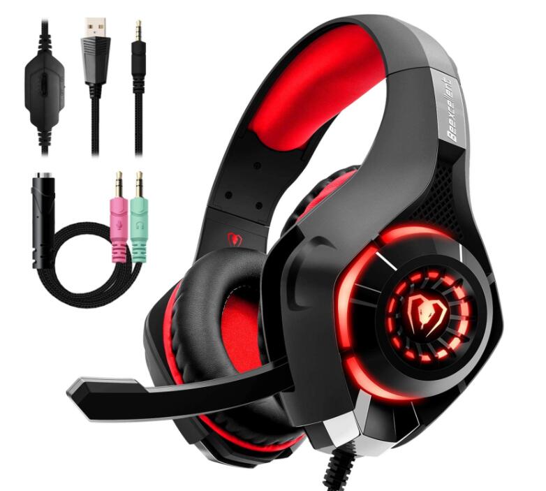 Auriculares estéreo de graves para PS4, cascos de graves profundos + ratones para juegos con micrófono, luz LED para teléfono, PC, jugador XOBOX One