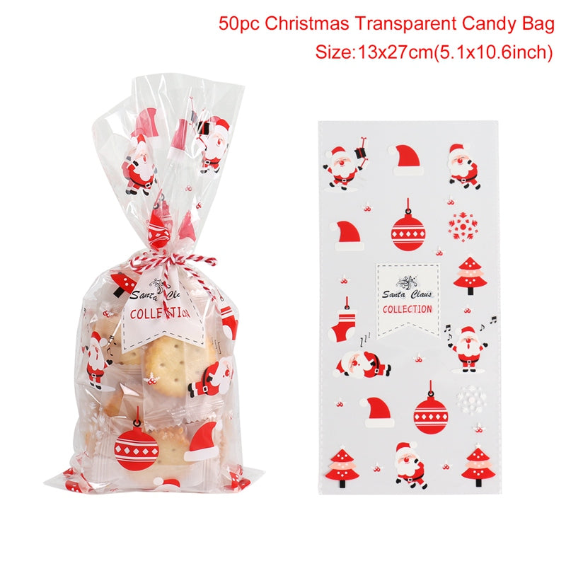 50 Transparent Christmas packaging bags 13x27 cm