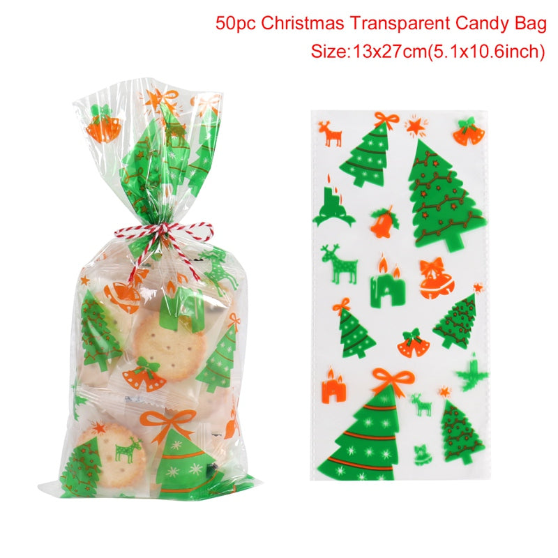 50 Transparent Christmas packaging bags 13x27 cm