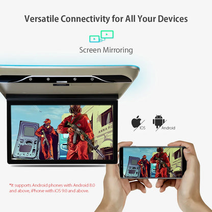 19'' Android 10.0 Car Monitor 2+32G Roof HD 1080P Monitor IPS Screen Support 8K Playback Mirror Link/HDMI/USB/TF/FM/For Car