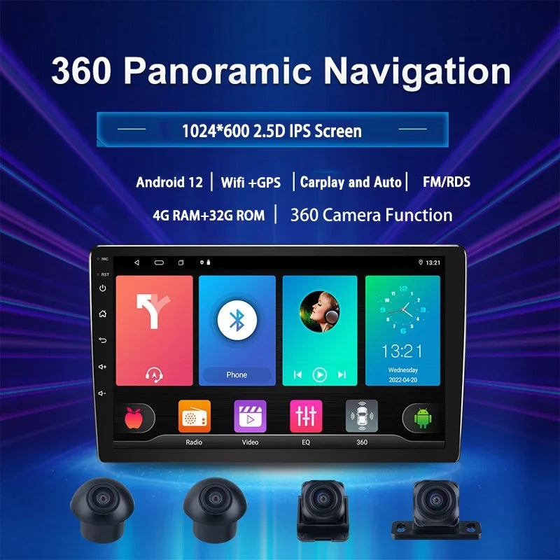 Evean-Radio Reproductor Android 13 con sistema de cámara panorámica 360, GPS para vehiculo, permite pantalla dividida, señal 4G, 32G, ocho núcleos, inalámbrico, Carplay, 2 din