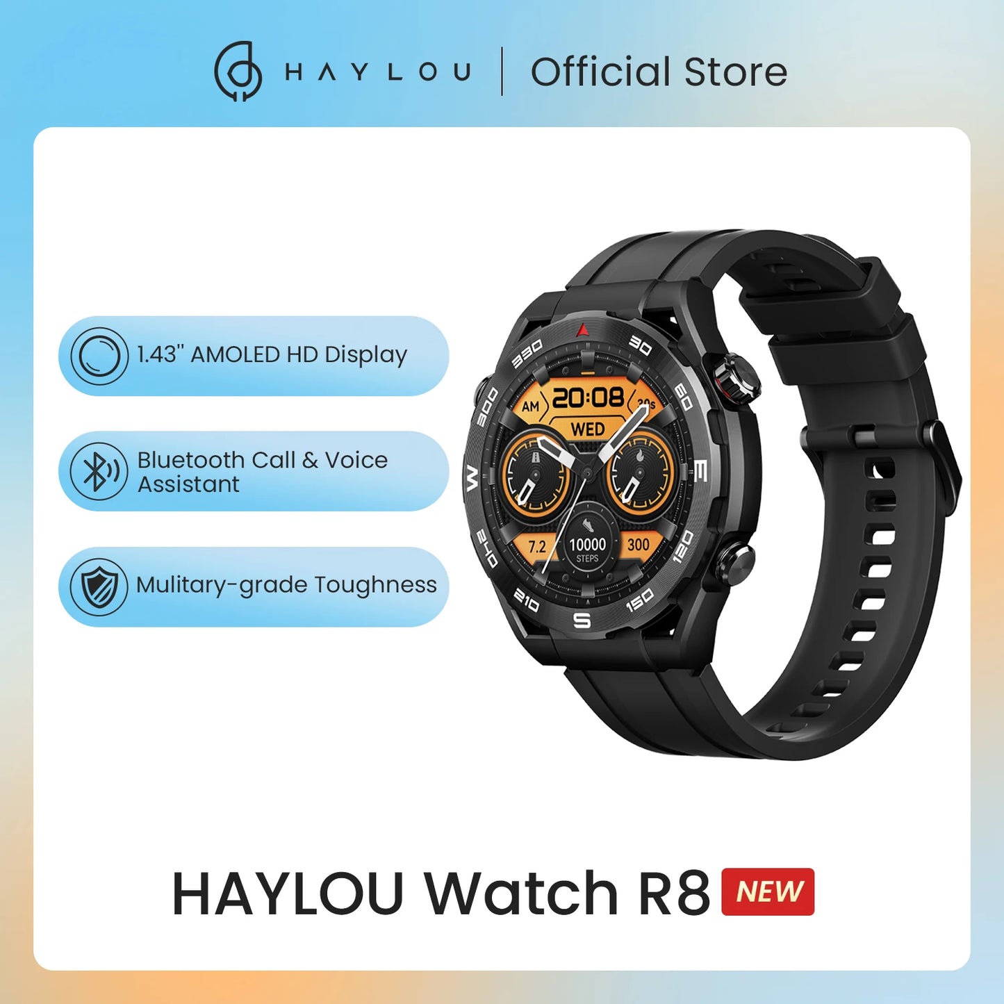 +1000 sold in Chiina HAYLOU Watch R8 Smart watch 1.43-inch high-definition amoled screen smart watch Bluetooth call and voice assistant military-class rugged watch 