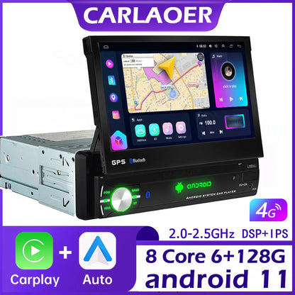 1din Car Radio CarPlay Auto GPS Navigation IPS Retractable Screen 1 Din Android Multimedia Player Universal Audio Video No DVD