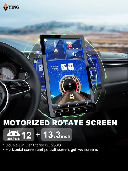 Car Multimedia Player, 13.3 and 10 inch rotating screen, supports 360 camera, split screen, gps, 2 Din, Carplay, Android 12