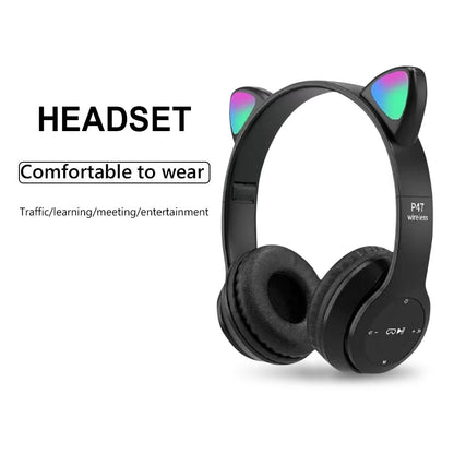 Auriculares inalámbricos con orejas de gato para niños y adultos, cascos compatibles con Bluetooth, graves estéreo, sobre la oreja, Auriculares deportivos