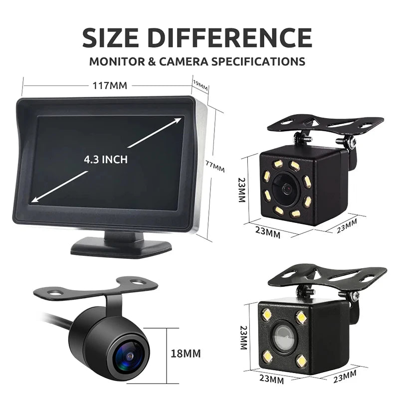 4.3Inch Rear View Camera Monitor Screen Reversing Camera for Car Parking Parking System Camera for Vehicle DashCam Backup Camera