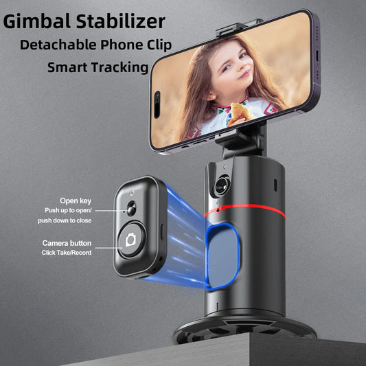 Tracking Gimbal, Palo de Selfie con estabilizador, palo de Selfie con seguimiento automático de la cara, Clip de teléfono desmontable, trípode inalámbrico, estabilizador de cardán de mano