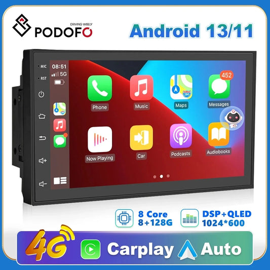 Podofo- Multimedia player with Android 11, 2 din, Carplay, Universal, 7 inches, various models 